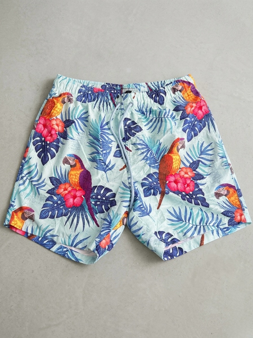 10 each Men's Tropical Parrot Swim Shorts - Light Blue